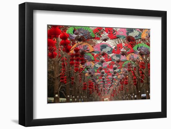 Paper Fans and Lucky Red Lanterns are Chinese New Year Decorations, Ditan Park, Beijing, China-William Perry-Framed Photographic Print