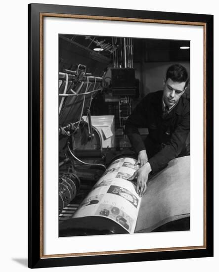 Paper Is Placed in the Printing Press-Heinz Zinram-Framed Photographic Print