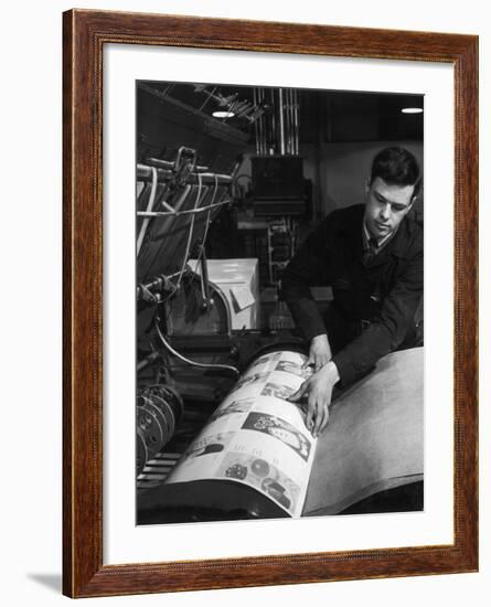 Paper Is Placed in the Printing Press-Heinz Zinram-Framed Photographic Print