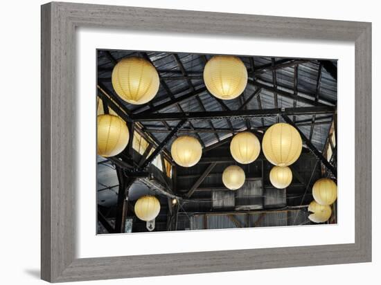 Paper Lanterns Hanging in a Barn in Charleston, SC-null-Framed Photo