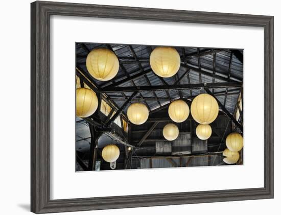 Paper Lanterns Hanging in a Barn in Charleston, SC-null-Framed Photo