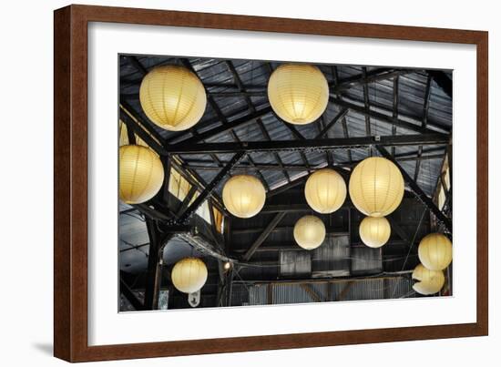 Paper Lanterns Hanging in a Barn in Charleston, SC-null-Framed Photo