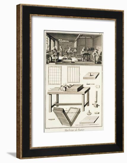 Paper Marbler's Workshop and Tools, from 'Encyclopedie Des Sciences et Metiers' by Denis Diderot-null-Framed Giclee Print