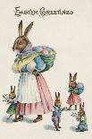 Easter Greetings Postcard with Rabbit Family-Paper Rodeo-Giclee Print