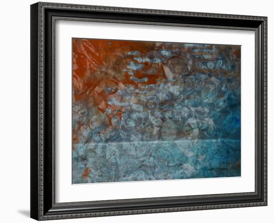 Paper with Gray, Orange, and Blue Paint Abstract-iulias-Framed Art Print