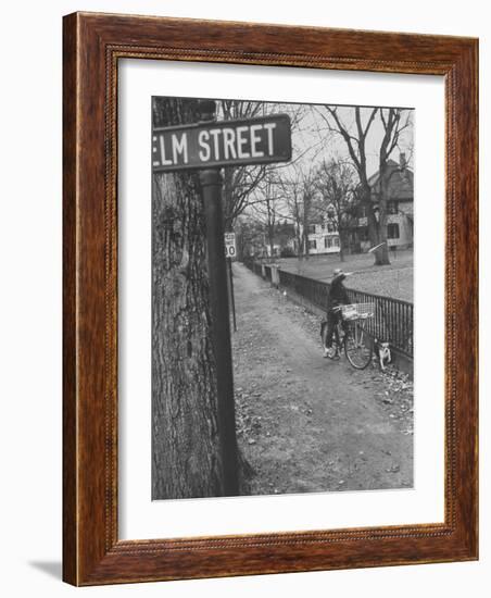 Paperboy Delivering the Boston Herald-Ralph Morse-Framed Photographic Print