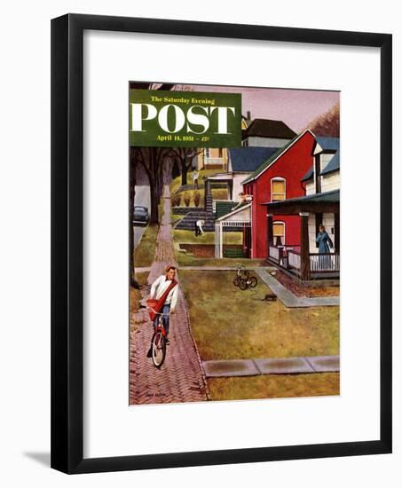 "Paperboy" Saturday Evening Post Cover, April 14, 1951-John Falter-Framed Giclee Print