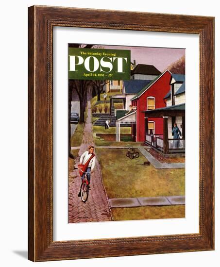 "Paperboy" Saturday Evening Post Cover, April 14, 1951-John Falter-Framed Giclee Print