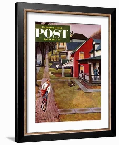 "Paperboy" Saturday Evening Post Cover, April 14, 1951-John Falter-Framed Giclee Print