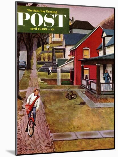 "Paperboy" Saturday Evening Post Cover, April 14, 1951-John Falter-Mounted Giclee Print