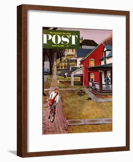 "Paperboy" Saturday Evening Post Cover, April 14, 1951-John Falter-Framed Giclee Print