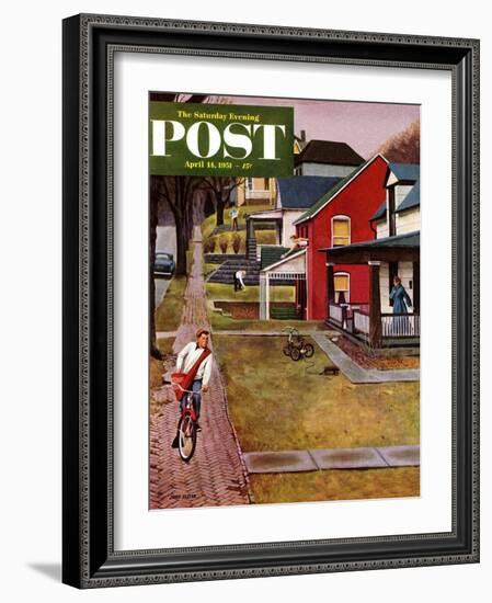 "Paperboy" Saturday Evening Post Cover, April 14, 1951-John Falter-Framed Giclee Print