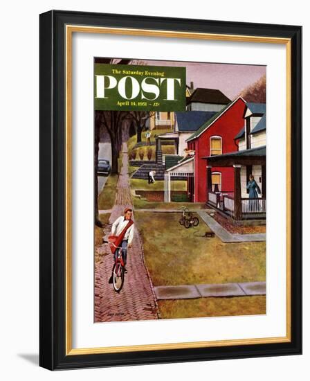 "Paperboy" Saturday Evening Post Cover, April 14, 1951-John Falter-Framed Giclee Print