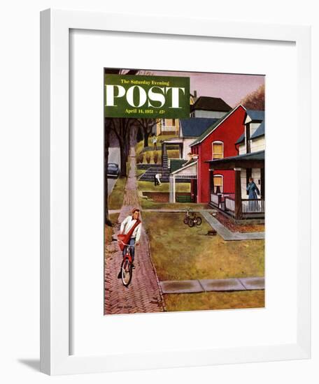 "Paperboy" Saturday Evening Post Cover, April 14, 1951-John Falter-Framed Premium Giclee Print