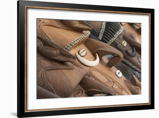 Papua New Guinea, Karau Village. Traditional Carved Wooden Masks-Cindy Miller Hopkins-Framed Photographic Print