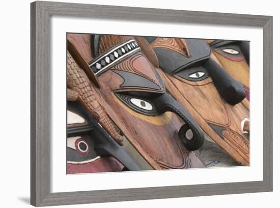 Papua New Guinea, Murik Lakes, Karau Village. Traditional Carved Masks-Cindy Miller Hopkins-Framed Photographic Print