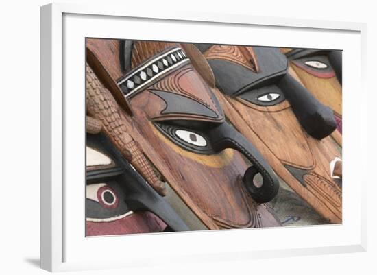 Papua New Guinea, Murik Lakes, Karau Village. Traditional Carved Masks-Cindy Miller Hopkins-Framed Photographic Print