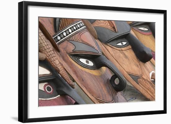 Papua New Guinea, Murik Lakes, Karau Village. Traditional Carved Masks-Cindy Miller Hopkins-Framed Photographic Print