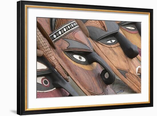 Papua New Guinea, Murik Lakes, Karau Village. Traditional Carved Masks-Cindy Miller Hopkins-Framed Photographic Print