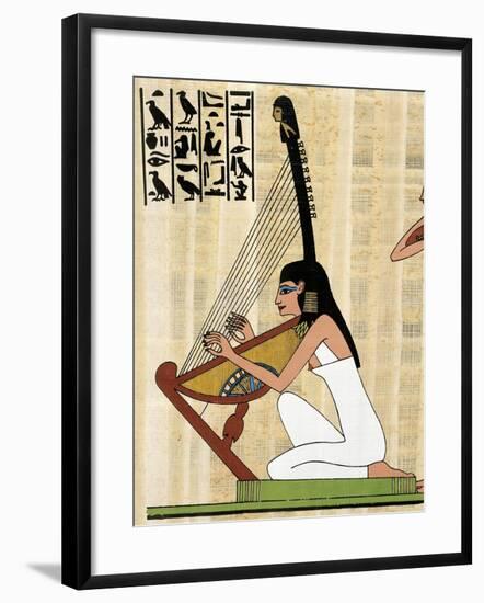 Papyrus Depicting Female Harp Player, Reconstructed Mural Painting from Theban Tomb of Rekhmire-null-Framed Giclee Print