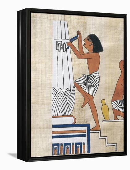 Papyrus Depicting Worker Decorating Lotus Form Pillar-null-Framed Premier Image Canvas