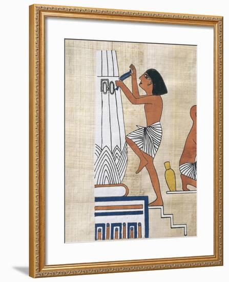 Papyrus Depicting Worker Decorating Lotus Form Pillar-null-Framed Giclee Print