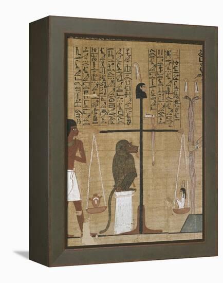 Papyrus funéraire : scène de psychostasie (pesée de l'âme)-null-Framed Premier Image Canvas