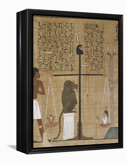 Papyrus funéraire : scène de psychostasie (pesée de l'âme)-null-Framed Premier Image Canvas