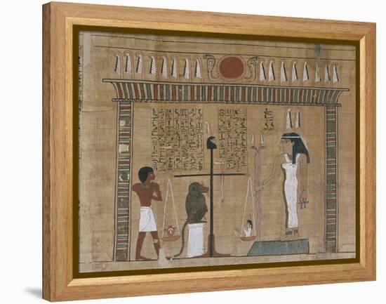 Papyrus funéraire : scène de psychostasie (pesée de l'âme)-null-Framed Premier Image Canvas