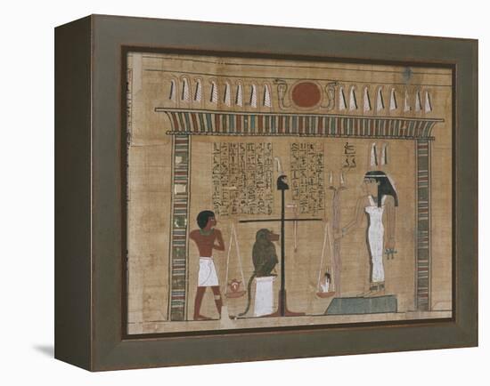 Papyrus funéraire : scène de psychostasie (pesée de l'âme)-null-Framed Premier Image Canvas