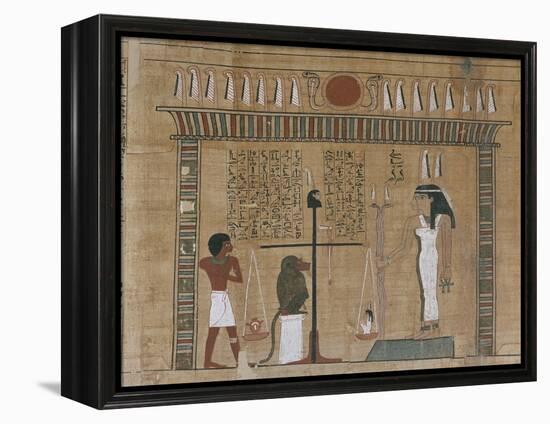 Papyrus funéraire : scène de psychostasie (pesée de l'âme)-null-Framed Premier Image Canvas