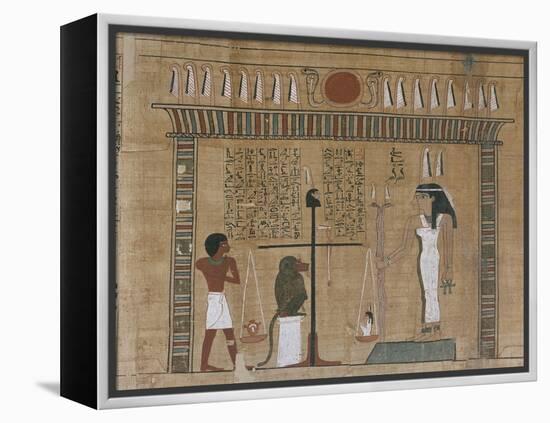 Papyrus funéraire : scène de psychostasie (pesée de l'âme)-null-Framed Premier Image Canvas