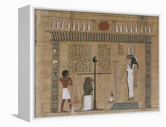 Papyrus funéraire : scène de psychostasie (pesée de l'âme)-null-Framed Premier Image Canvas