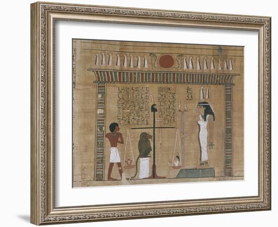 Papyrus funéraire : scène de psychostasie (pesée de l'âme)-null-Framed Giclee Print