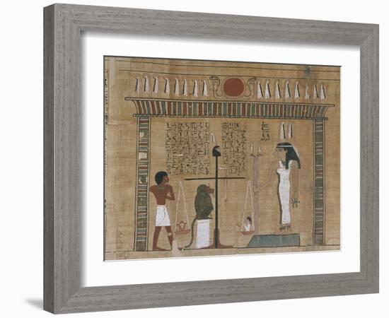 Papyrus funéraire : scène de psychostasie (pesée de l'âme)-null-Framed Giclee Print