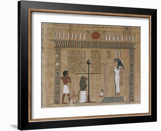 Papyrus funéraire : scène de psychostasie (pesée de l'âme)-null-Framed Giclee Print