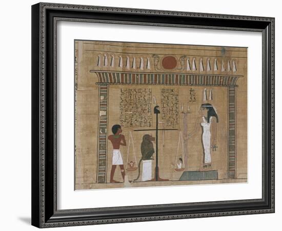 Papyrus funéraire : scène de psychostasie (pesée de l'âme)-null-Framed Giclee Print