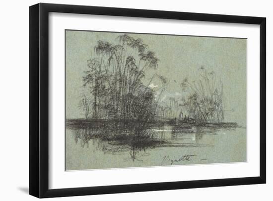 Papyrus on the Anapus, from 'Views of Sicily' (Black Chalk & Bodycolour on Blue Paper)-Edward Lear-Framed Giclee Print