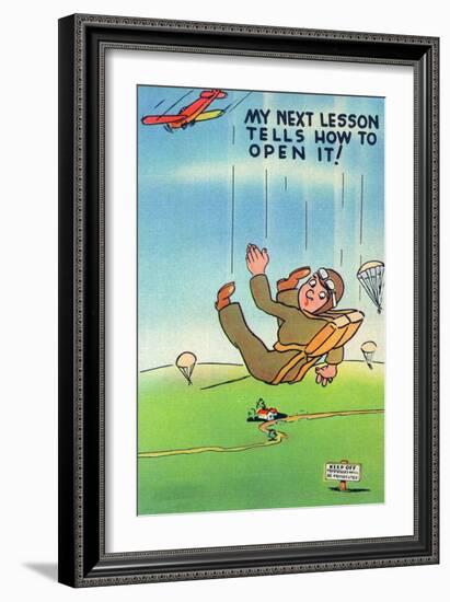 Parachute Jumper Notes that Next Lesson Will be How to Open It-Lantern Press-Framed Art Print