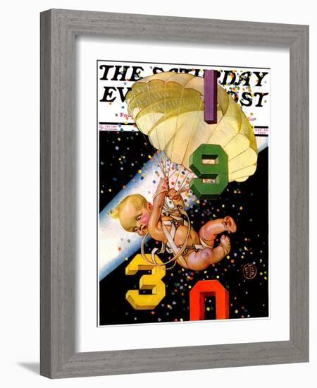 "Parachuting Baby New Year," Saturday Evening Post Cover, December 28, 1929-Joseph Christian Leyendecker-Framed Giclee Print