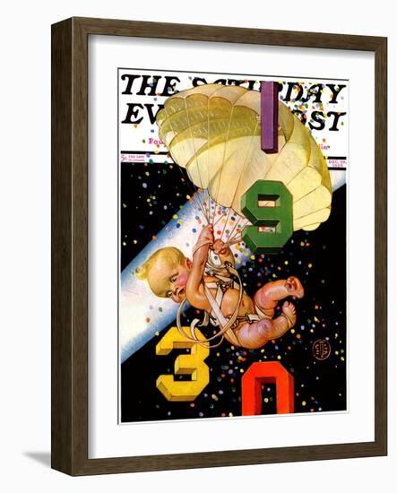 "Parachuting Baby New Year," Saturday Evening Post Cover, December 28, 1929-Joseph Christian Leyendecker-Framed Giclee Print