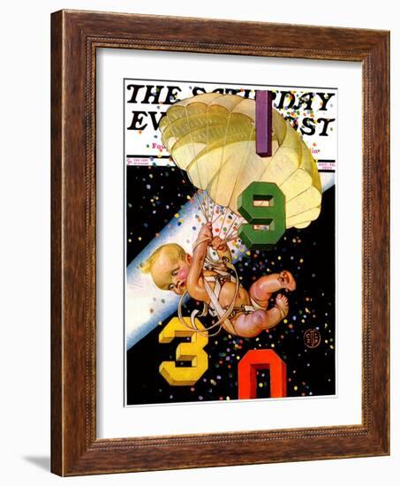 "Parachuting Baby New Year," Saturday Evening Post Cover, December 28, 1929-Joseph Christian Leyendecker-Framed Giclee Print