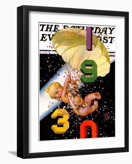 "Parachuting Baby New Year," Saturday Evening Post Cover, December 28, 1929-Joseph Christian Leyendecker-Framed Giclee Print