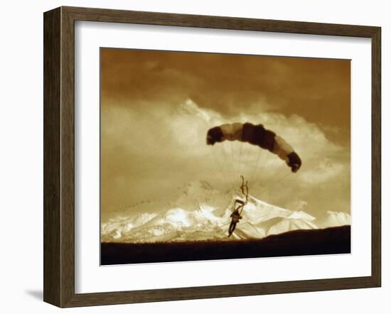 Parachutist with Mountain Background-null-Framed Photographic Print