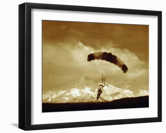 Parachutist with Mountain Background-null-Framed Photographic Print