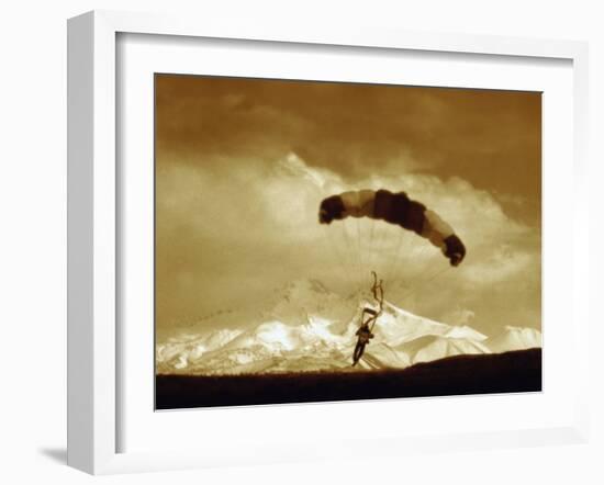 Parachutist with Mountain Background-null-Framed Photographic Print