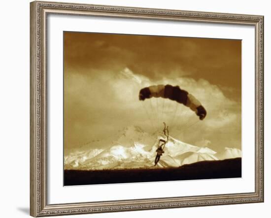 Parachutist with Mountain Background-null-Framed Photographic Print