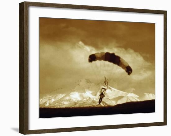 Parachutist with Mountain Background-null-Framed Photographic Print