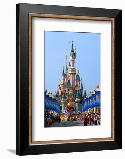 Parade in the Main Street U.S.A. with Castle of Sleeping Beauty, Disneyland Park Paris-null-Framed Premium Giclee Print