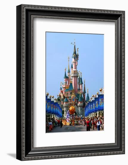 Parade in the Main Street U.S.A. with Castle of Sleeping Beauty, Disneyland Park Paris-null-Framed Premium Giclee Print